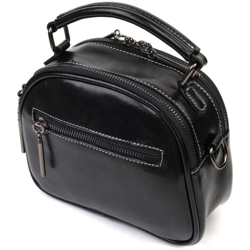 Жіноча глянсова сумка на плече з натуральної шкіри 22130 Vintage Чорна