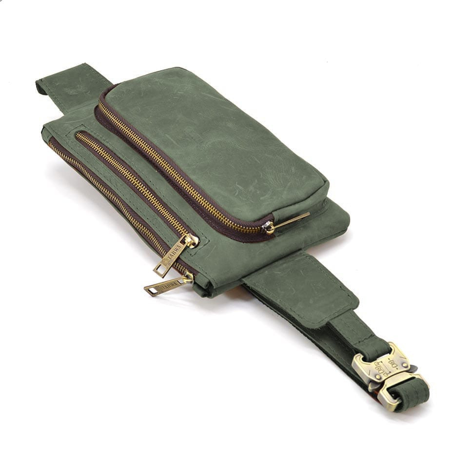 Поясна сумка шкіряна бананка RE-8137-4lx бренд TARWA зелена