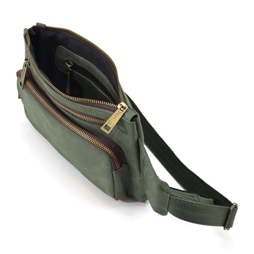 Поясна сумка шкіряна бананка RE-8137-4lx бренд TARWA зелена