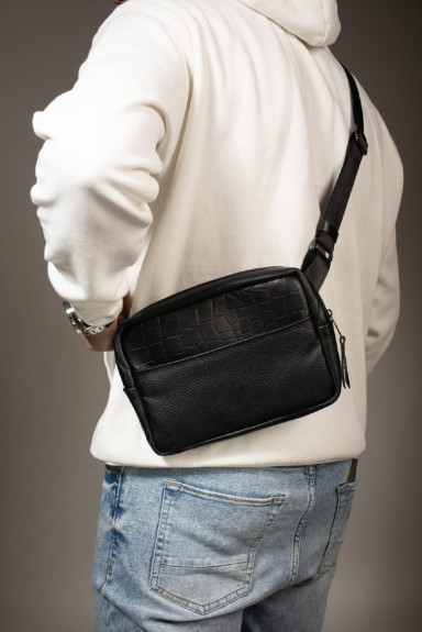 Crossbody, genuine leather fanny pack, leather waist bag SKILL (black)