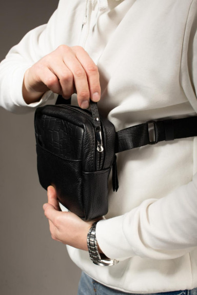 Crossbody, genuine leather fanny pack, leather waist bag SKILL (black)