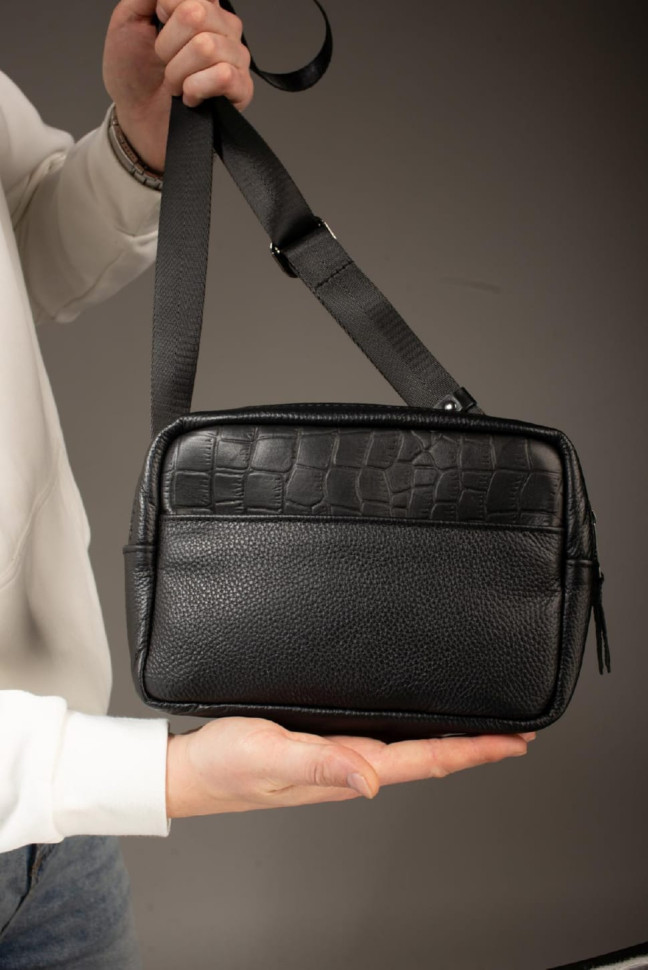 Кроссбоді, бананка із натуральної шкіри, шкіряна сумка на пояс SKILL (чорна)