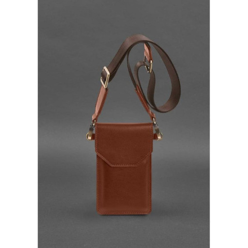 Шкіряна сумка-чохол для телефону світло-коричнева