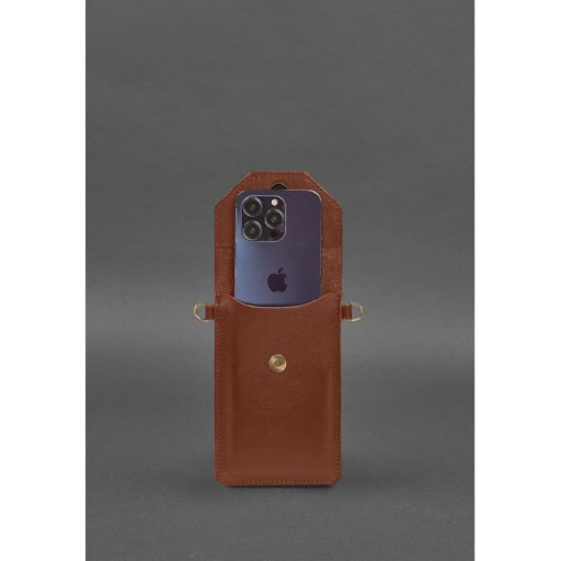 Шкіряна сумка-чохол для телефону світло-коричнева