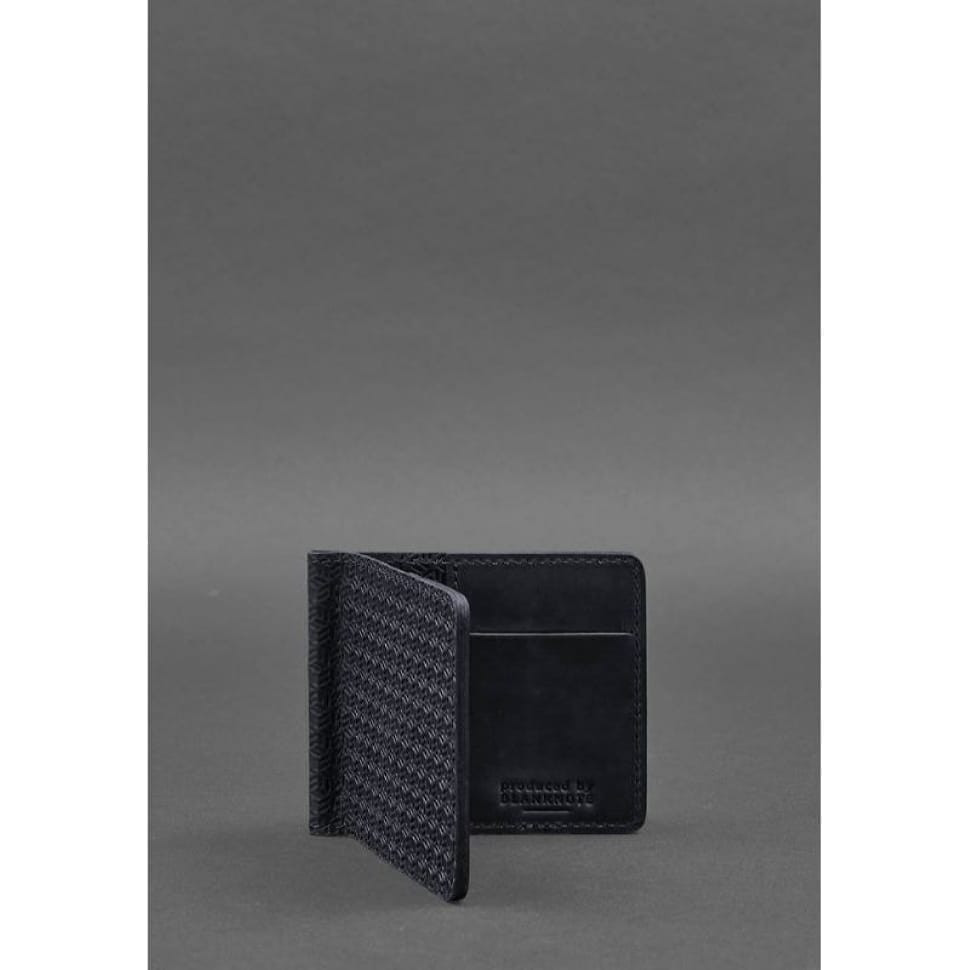 Чоловічий шкіряний портмоне синій 1.0 затискач для грошей Карбон