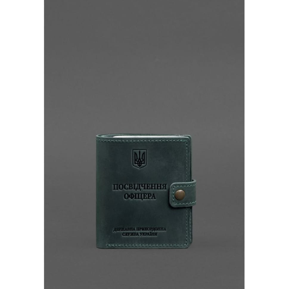 Leather wallet cover for a traffic police officer's ID with a pocket for a badge 11.3 green Crazy Horse