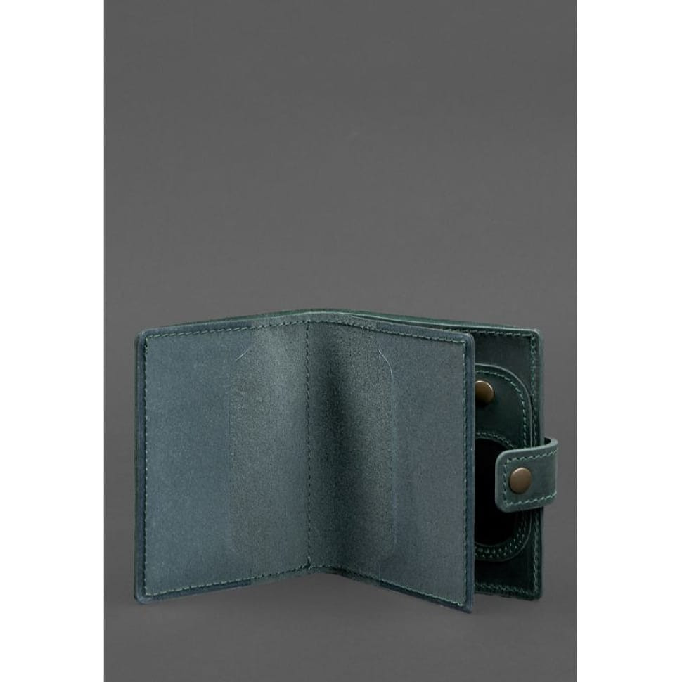 Leather wallet cover for a traffic police officer's ID with a pocket for a badge 11.3 green Crazy Horse