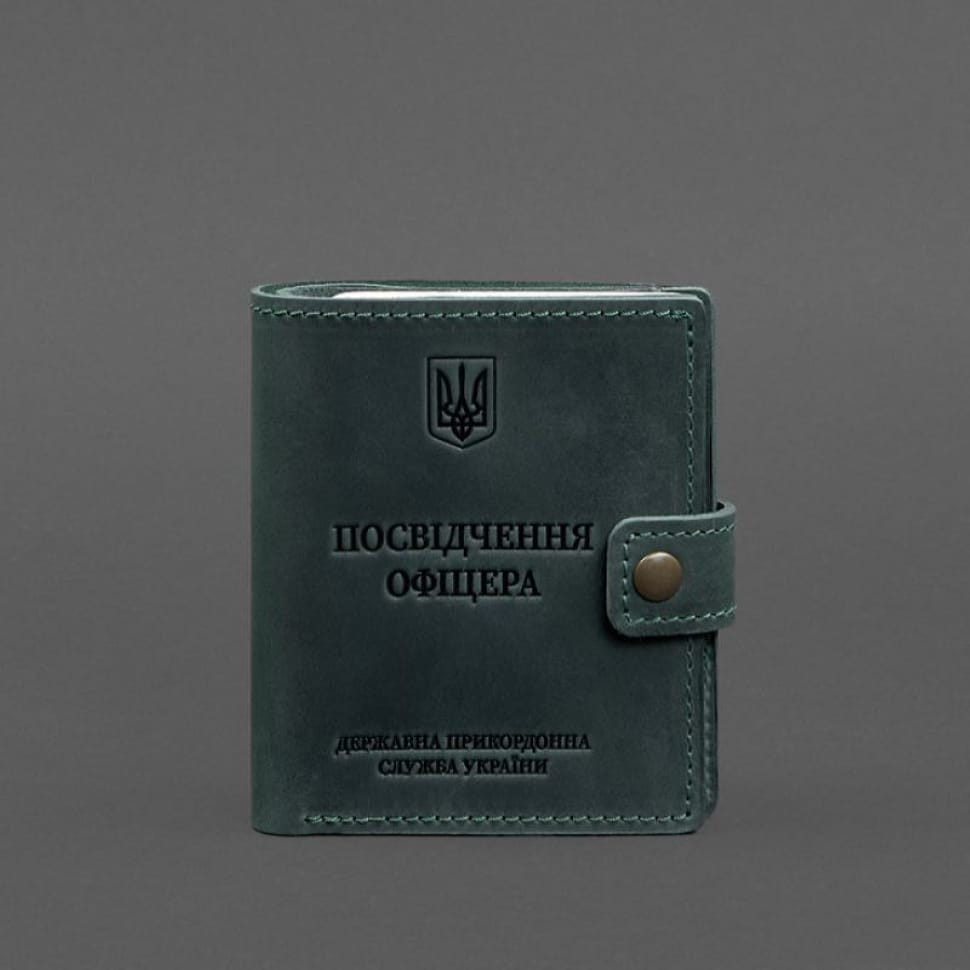 Leather wallet cover for a traffic police officer's ID with a pocket for a badge 11.3 green Crazy Horse