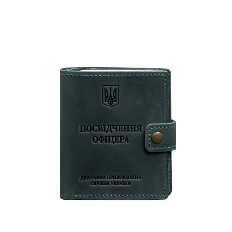 Leather wallet cover for a traffic police officer's ID with a pocket for a badge 11.3 green Crazy Horse