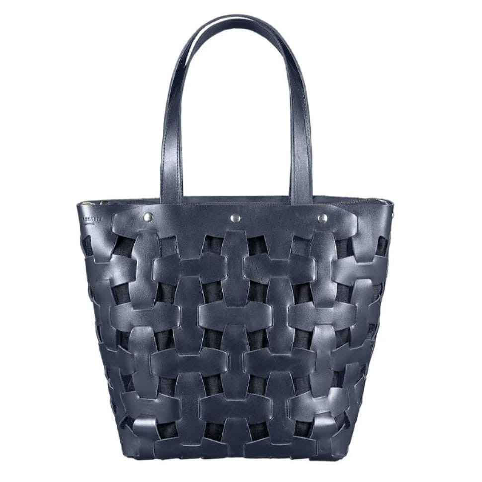 Women's leather woven bag Puzzle L blue Crazy Horse