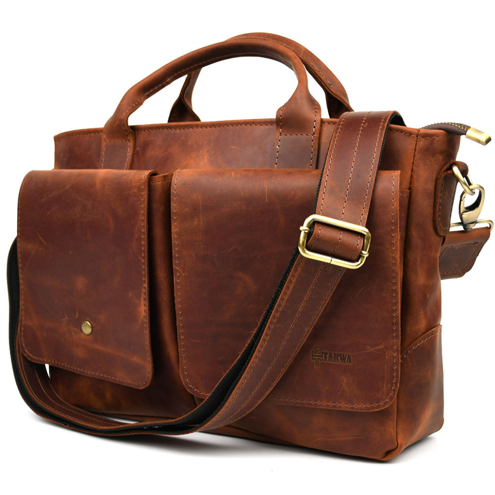 Mens horse leather bag TARWA RB-3990-3md cognac
