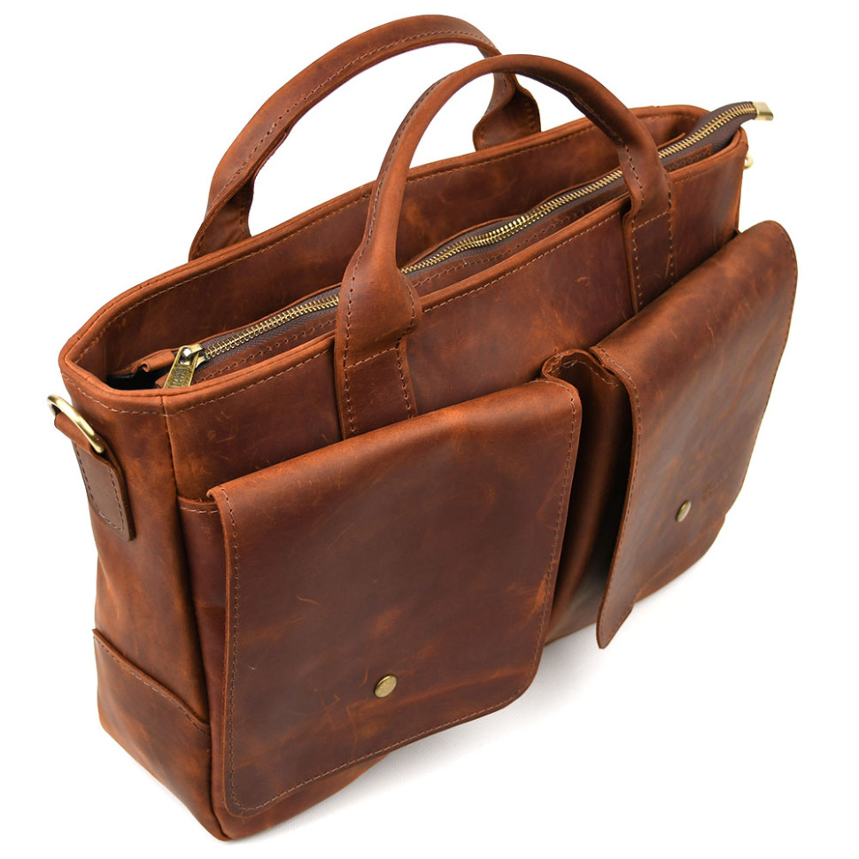 Mens horse leather bag TARWA RB-3990-3md cognac