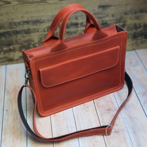 Шкіряна офісна сумка BGS червоного кольору BGS3077