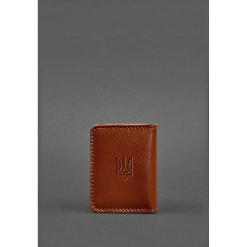 Шкіряна обкладинка для ID-паспорта та прав водія 4.1 світло-коричнева з гербом
