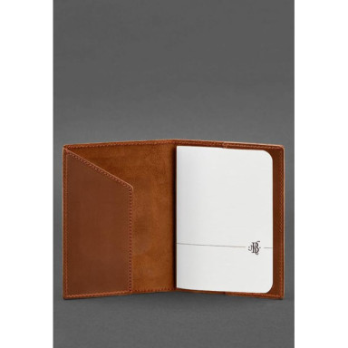 Leather passport cover with Ukrainian coat of arms light brown