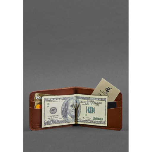 Шкіряне портмоне 4.4 (з затискачем) світло-коричневе