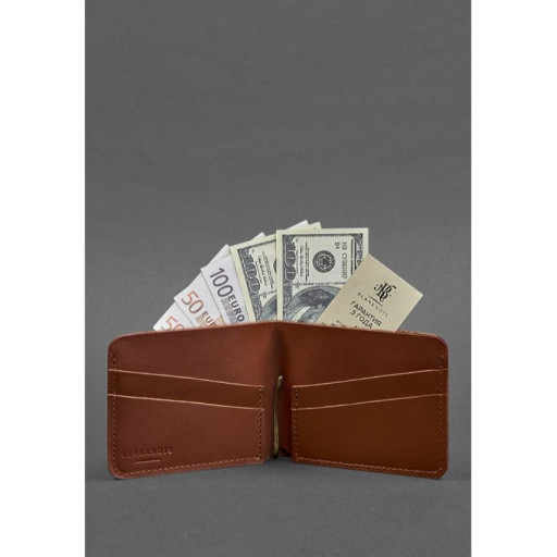 Шкіряне портмоне 4.4 (з затискачем) світло-коричневе
