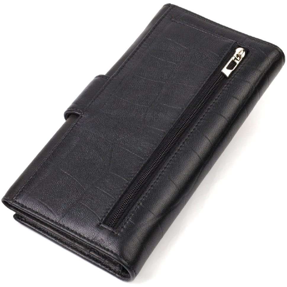 Класичний вертикальний чоловічий портмоне з натуральної шкіри з тисненням CANPELLINI 21836 Чорний