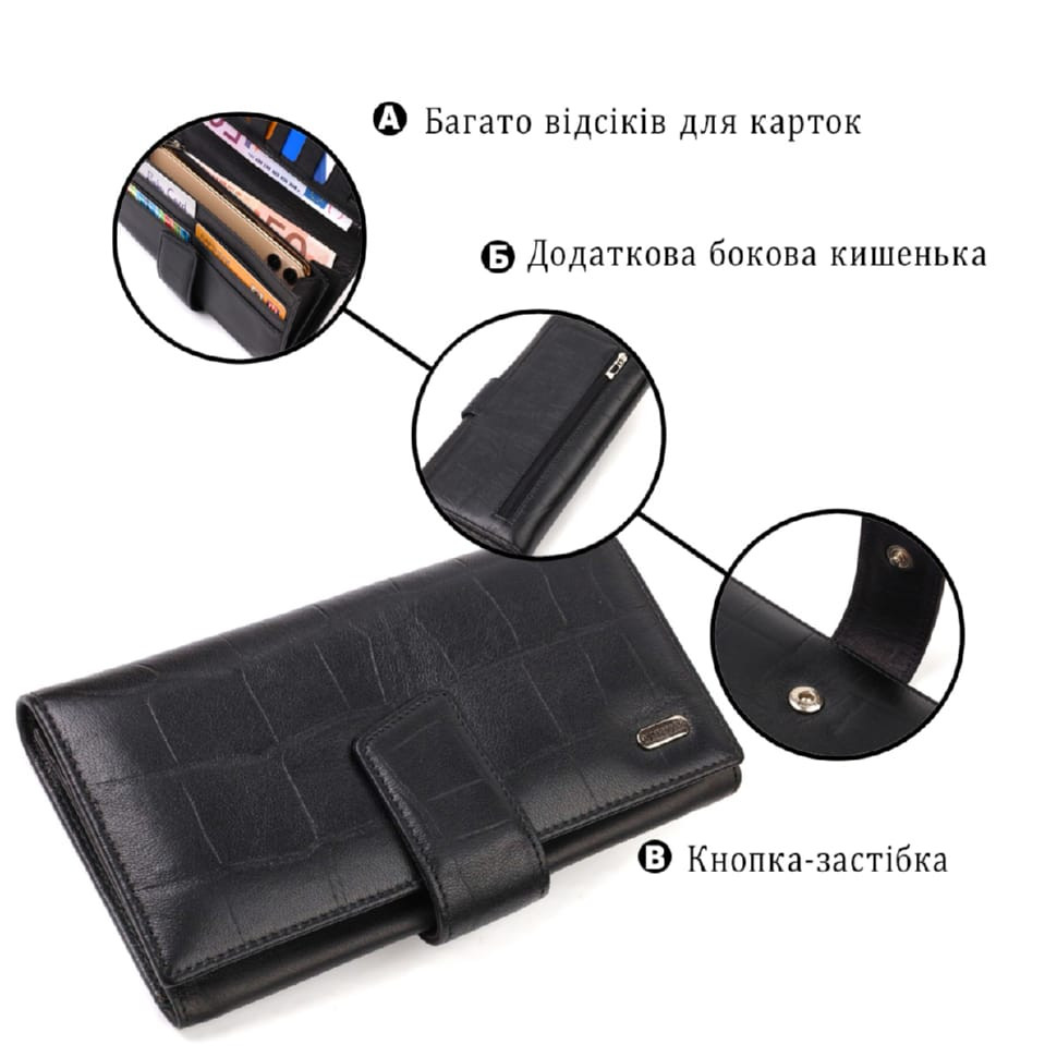 Класичний вертикальний чоловічий портмоне з натуральної шкіри з тисненням CANPELLINI 21836 Чорний