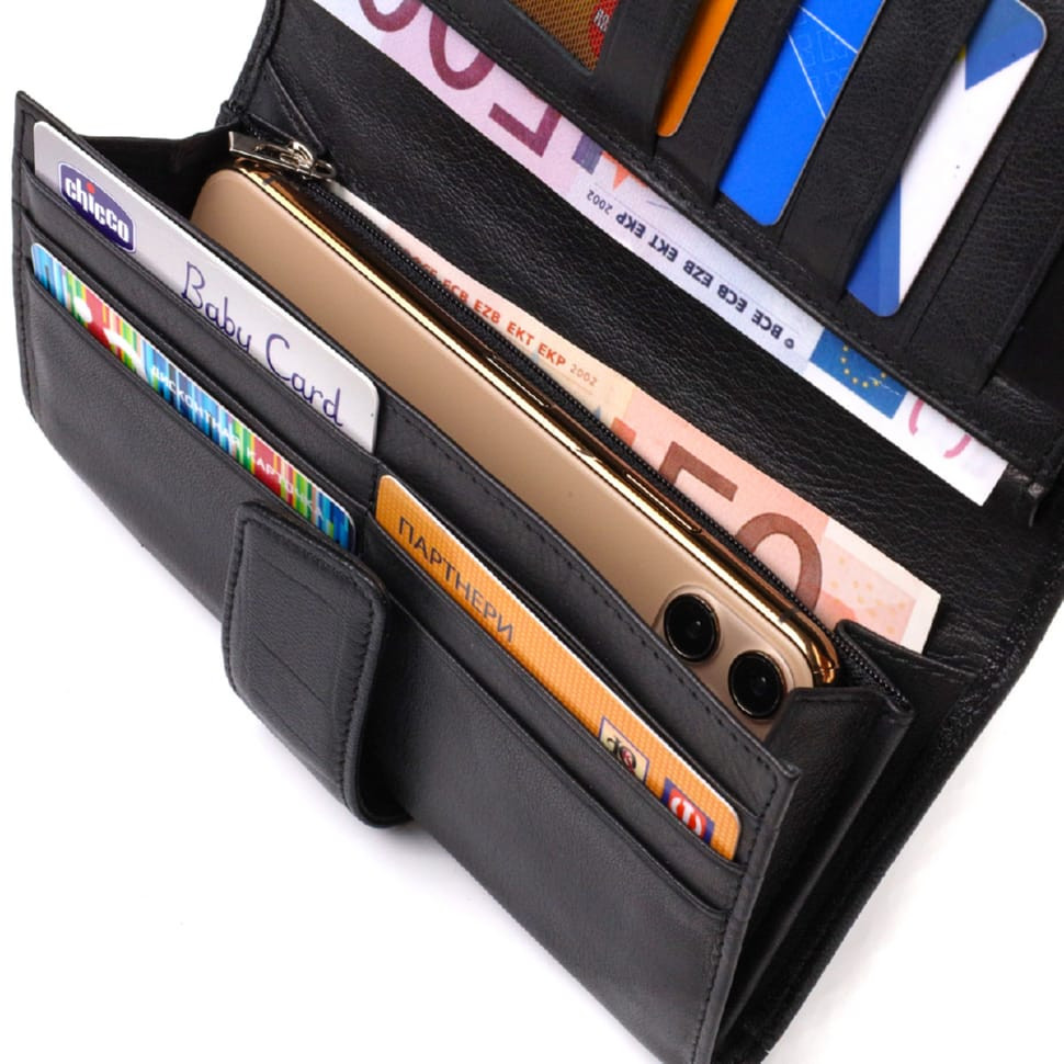 Класичний вертикальний чоловічий портмоне з натуральної шкіри з тисненням CANPELLINI 21836 Чорний