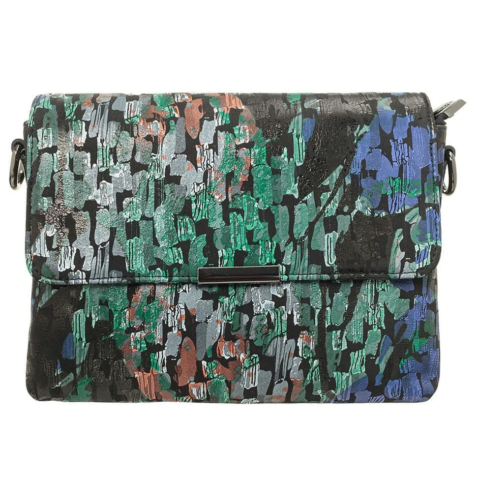 Сумка жіноча шкіряна Desisan 2010-418 чорно-зелений квіти