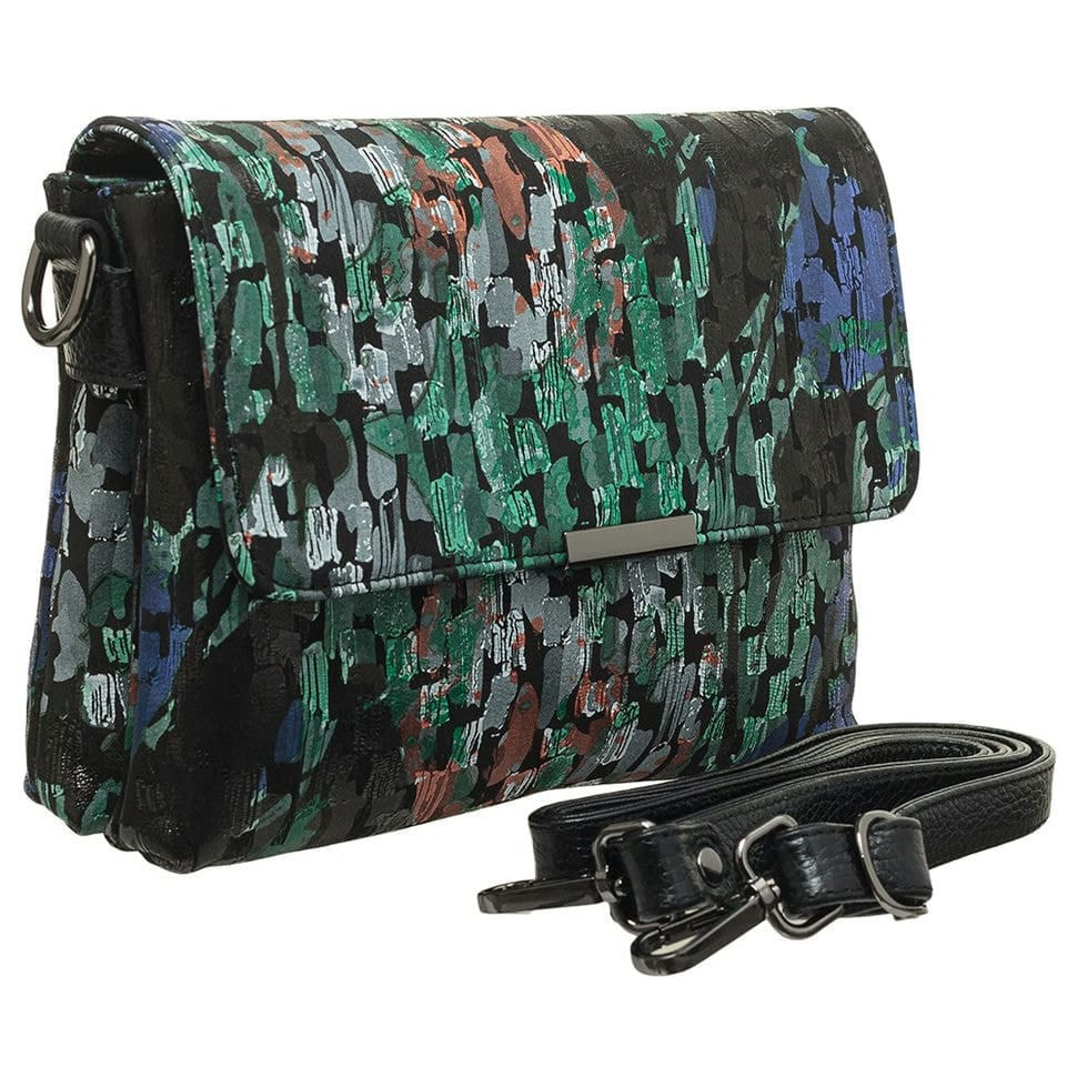 Сумка жіноча шкіряна Desisan 2010-418 чорно-зелений квіти