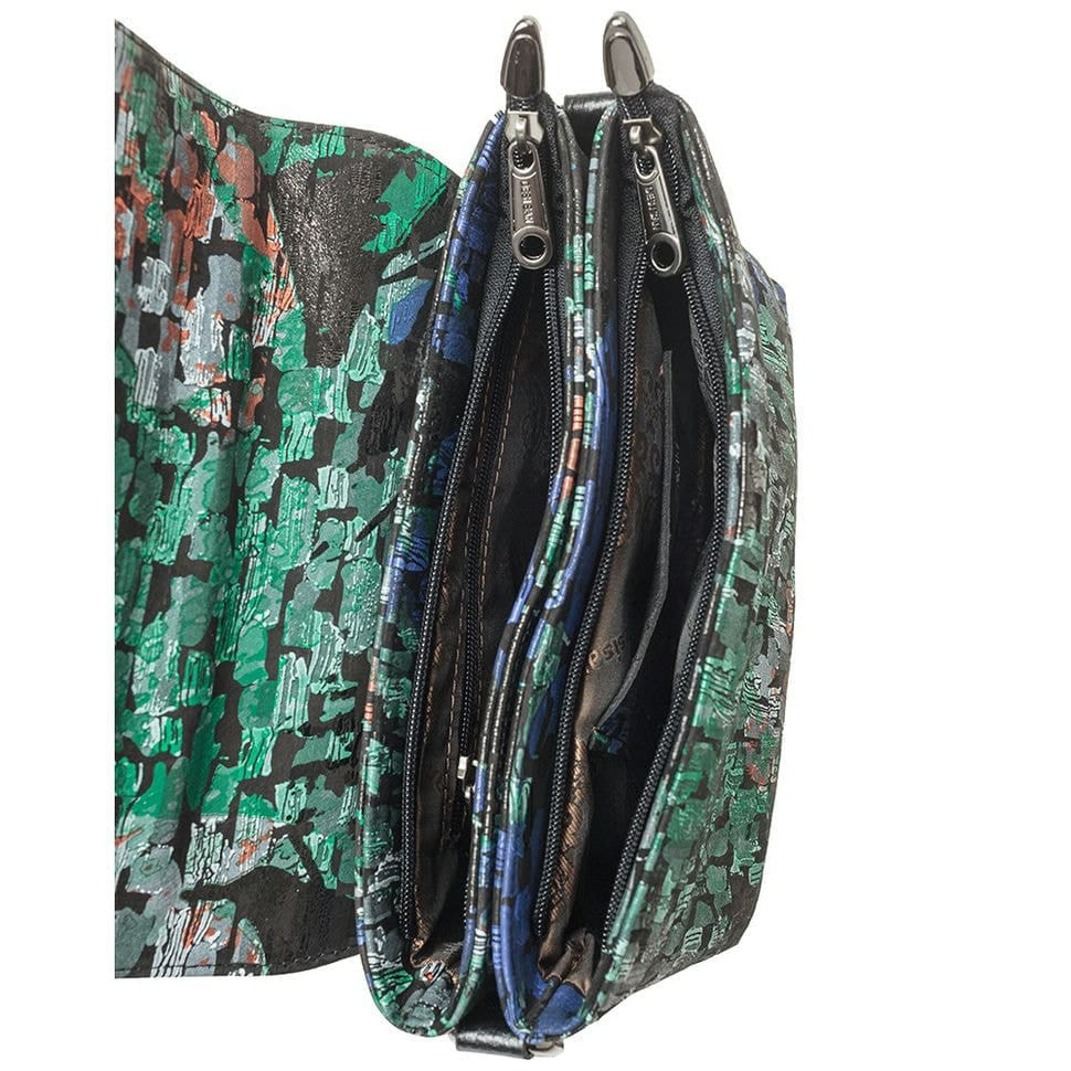 Сумка жіноча шкіряна Desisan 2010-418 чорно-зелений квіти