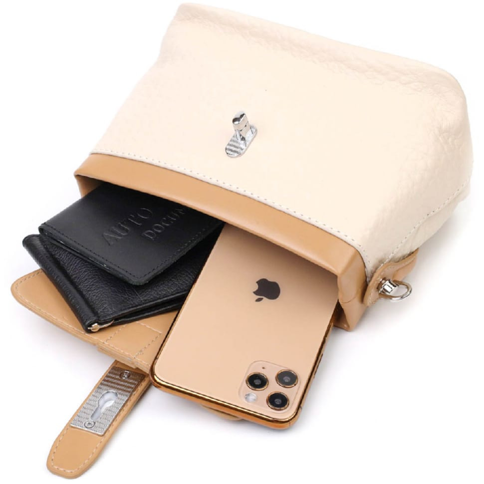 Фактурна сумка крос-боді з натуральної шкіри 22131 Vintage Молочна