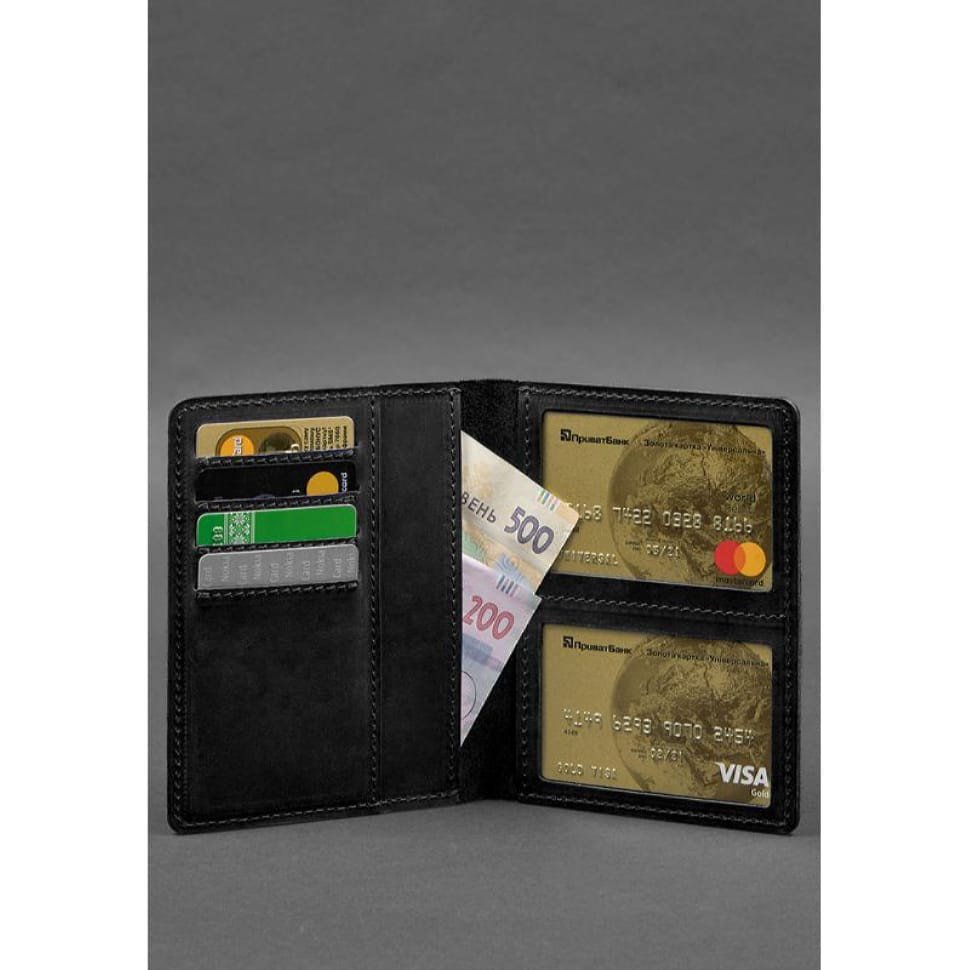 Leather document organizer cover 6.1 black Crazy Horse
