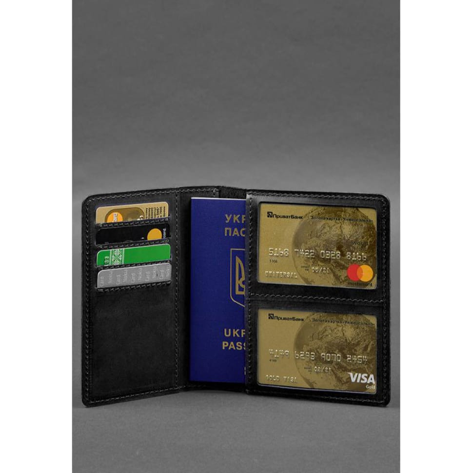 Leather document organizer cover 6.1 black Crazy Horse