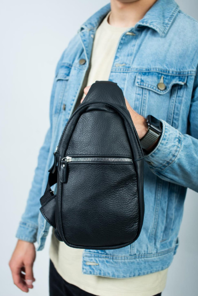 Men's Genuine Leather Sling Bag Shoulder Bag SL016 (Black)