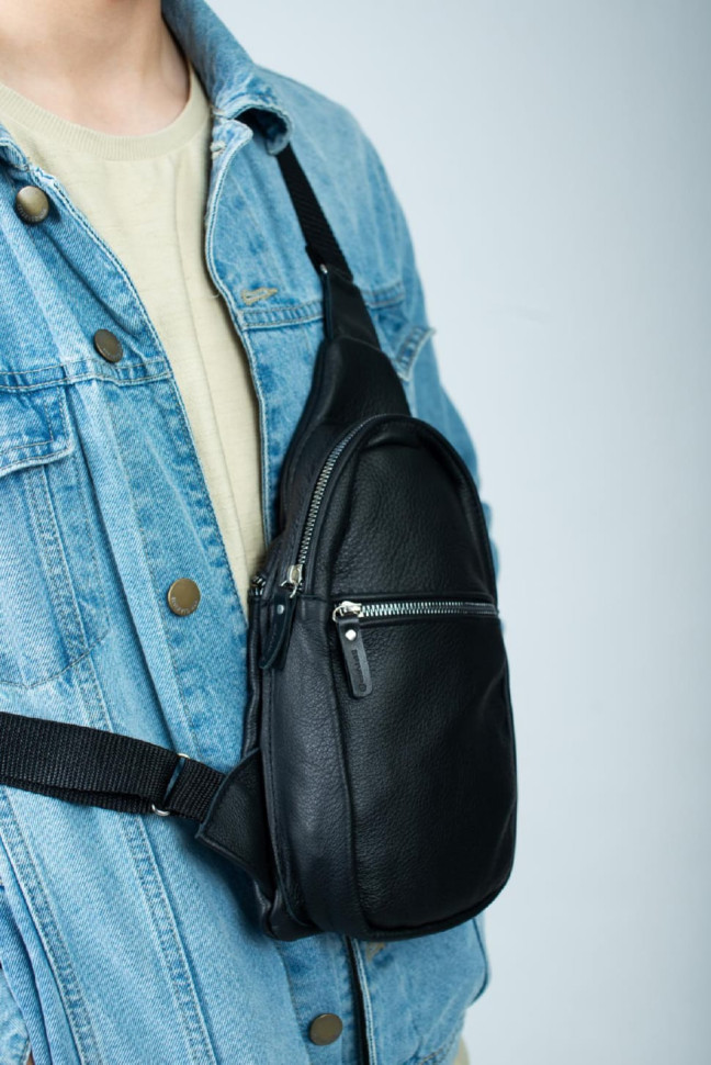 Men's Genuine Leather Sling Bag Shoulder Bag SL016 (Black)