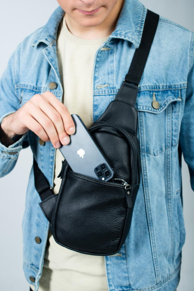 Men's Genuine Leather Sling Bag Shoulder Bag SL016 (Black)