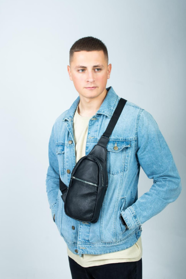 Men's Genuine Leather Sling Bag Shoulder Bag SL016 (Black)