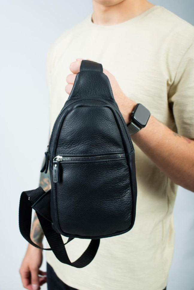 Men's Genuine Leather Sling Bag Shoulder Bag SL016 (Black)