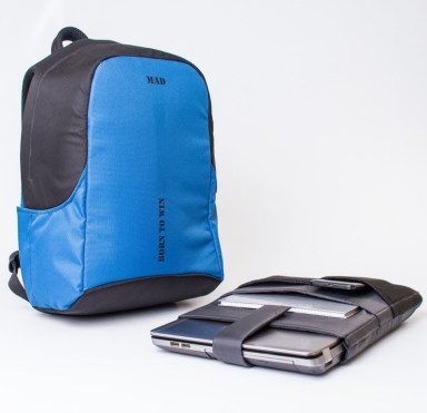 Modern anti-theft backpack BOOSTER black and blue from MAD | born to win™