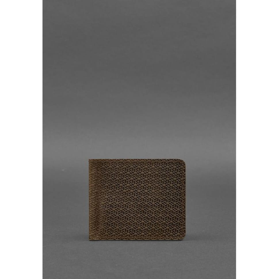 Чоловічий шкіряний портмоне темно-коричневий 1.0 затискач для грошей Карбон