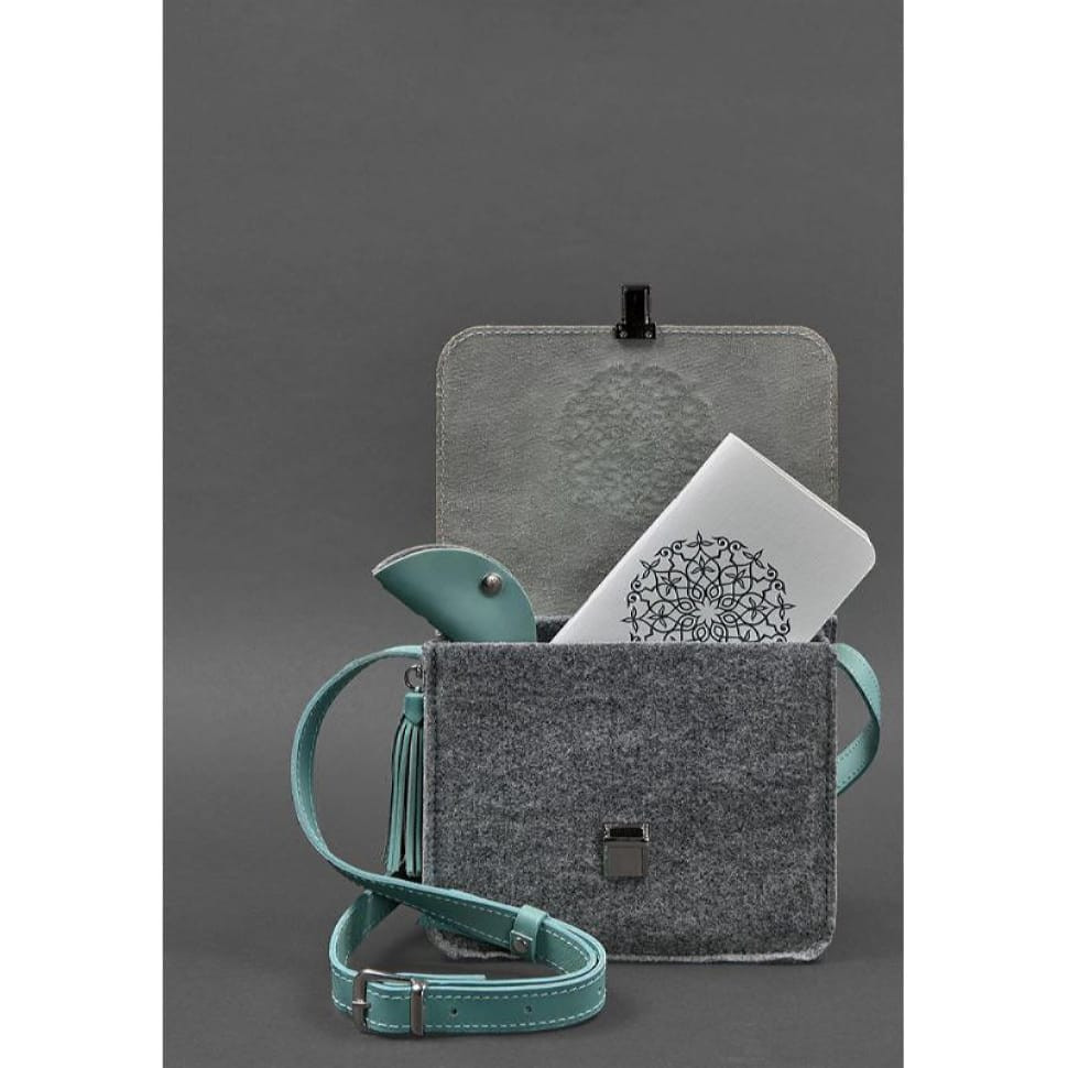 Felt women's boho bag Lilu with turquoise leather inserts