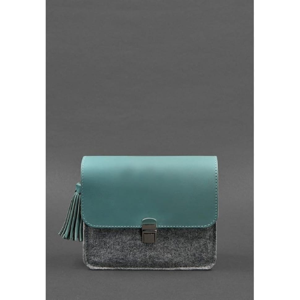 Felt women's boho bag Lilu with turquoise leather inserts