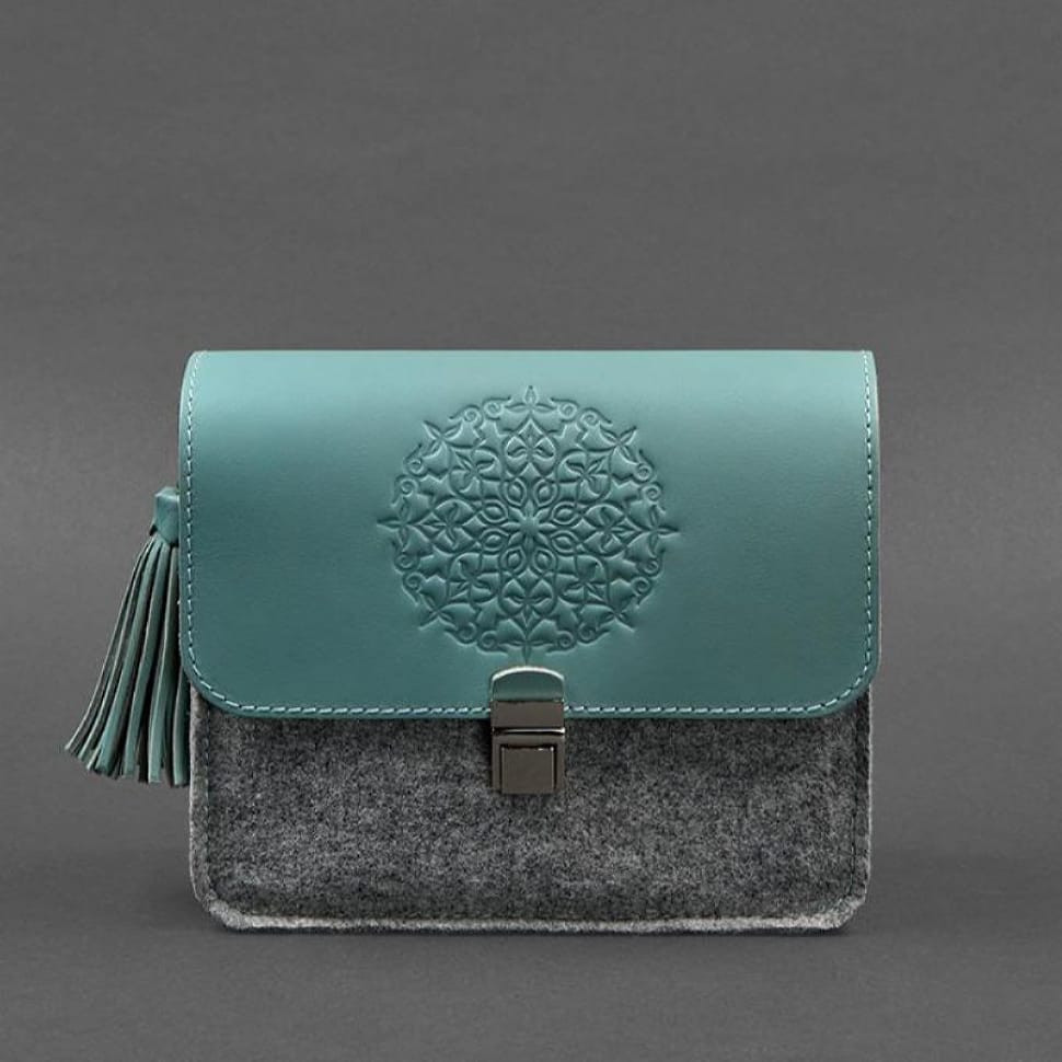 Felt women's boho bag Lilu with turquoise leather inserts