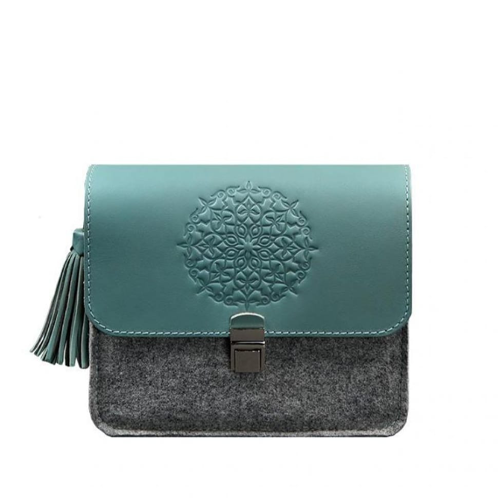 Felt women's boho bag Lilu with turquoise leather inserts