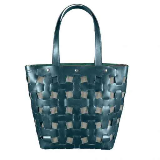 Шкіряна жіноча плетена сумка Пазл L зелена Krast