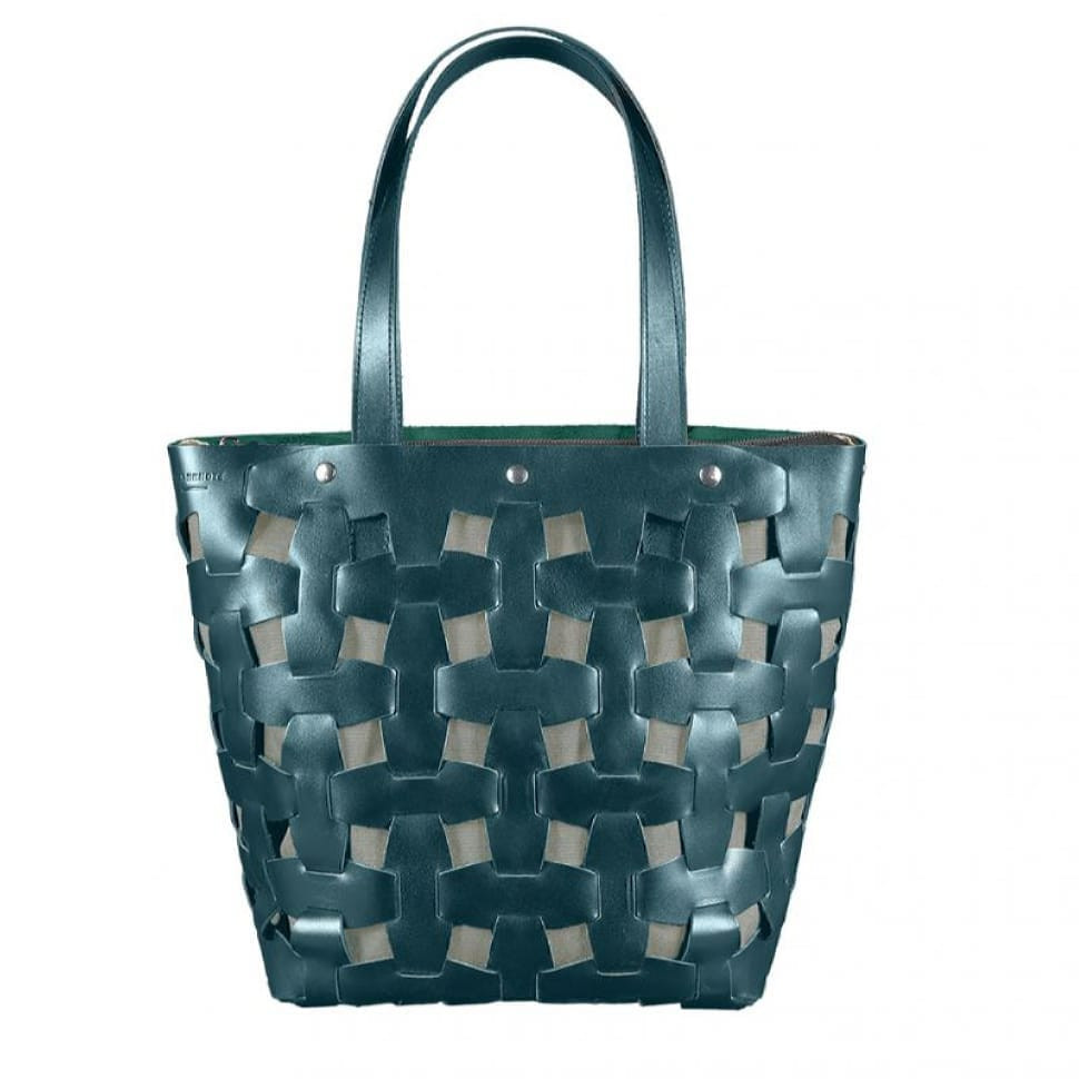 Women's leather woven bag Puzzle L green Krast