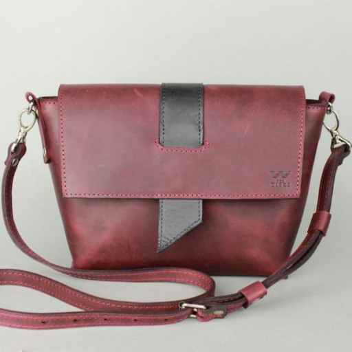 Жіноча шкіряна сумка Nora бордово-синя вінтажна