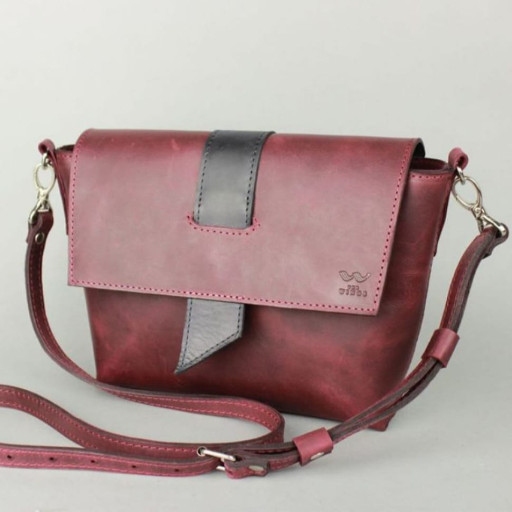 Жіноча шкіряна сумка Nora бордово-синя вінтажна