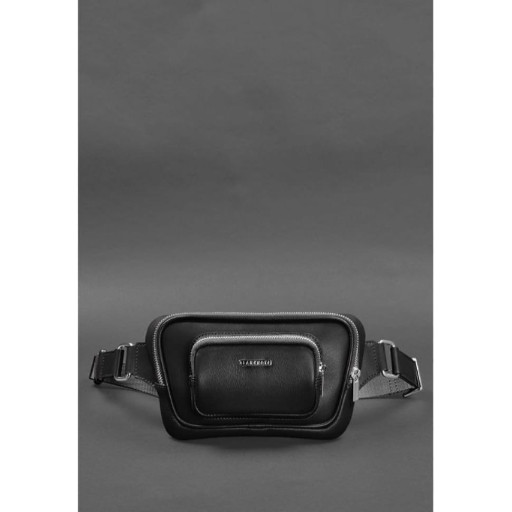 Шкіряна поясна сумка-бананка Трапеція чорна