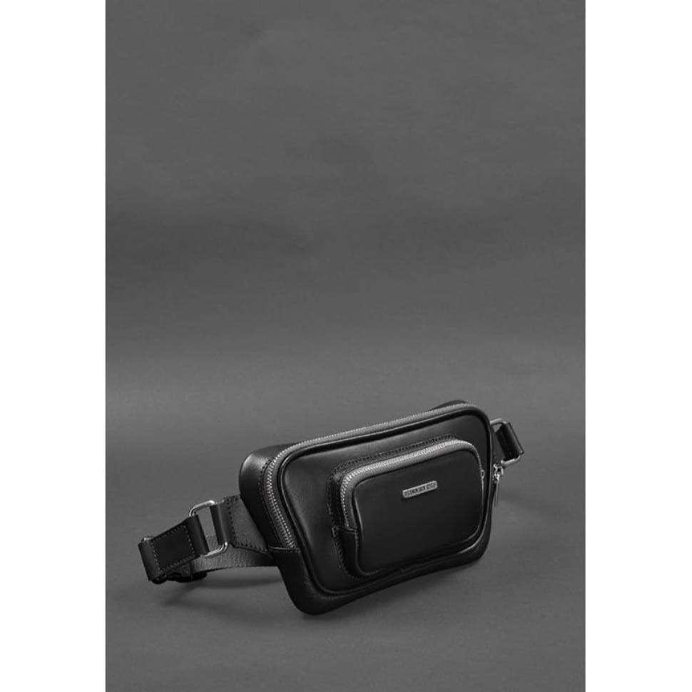 Шкіряна поясна сумка-бананка Трапеція чорна