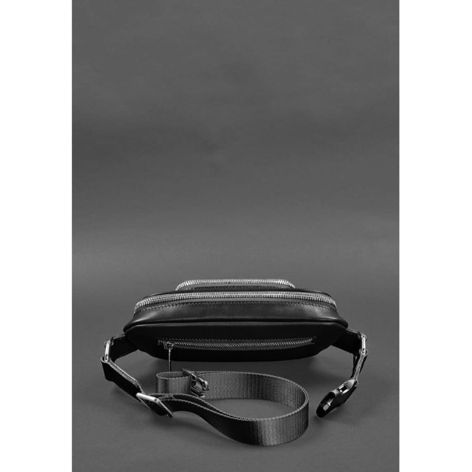 Шкіряна поясна сумка-бананка Трапеція чорна