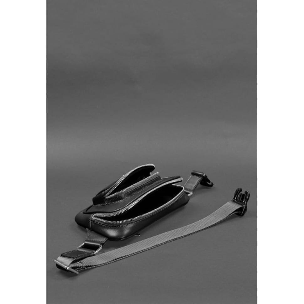 Шкіряна поясна сумка-бананка Трапеція чорна