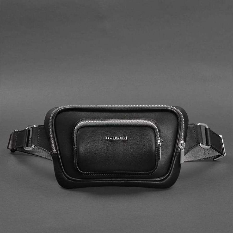 Шкіряна поясна сумка-бананка Трапеція чорна